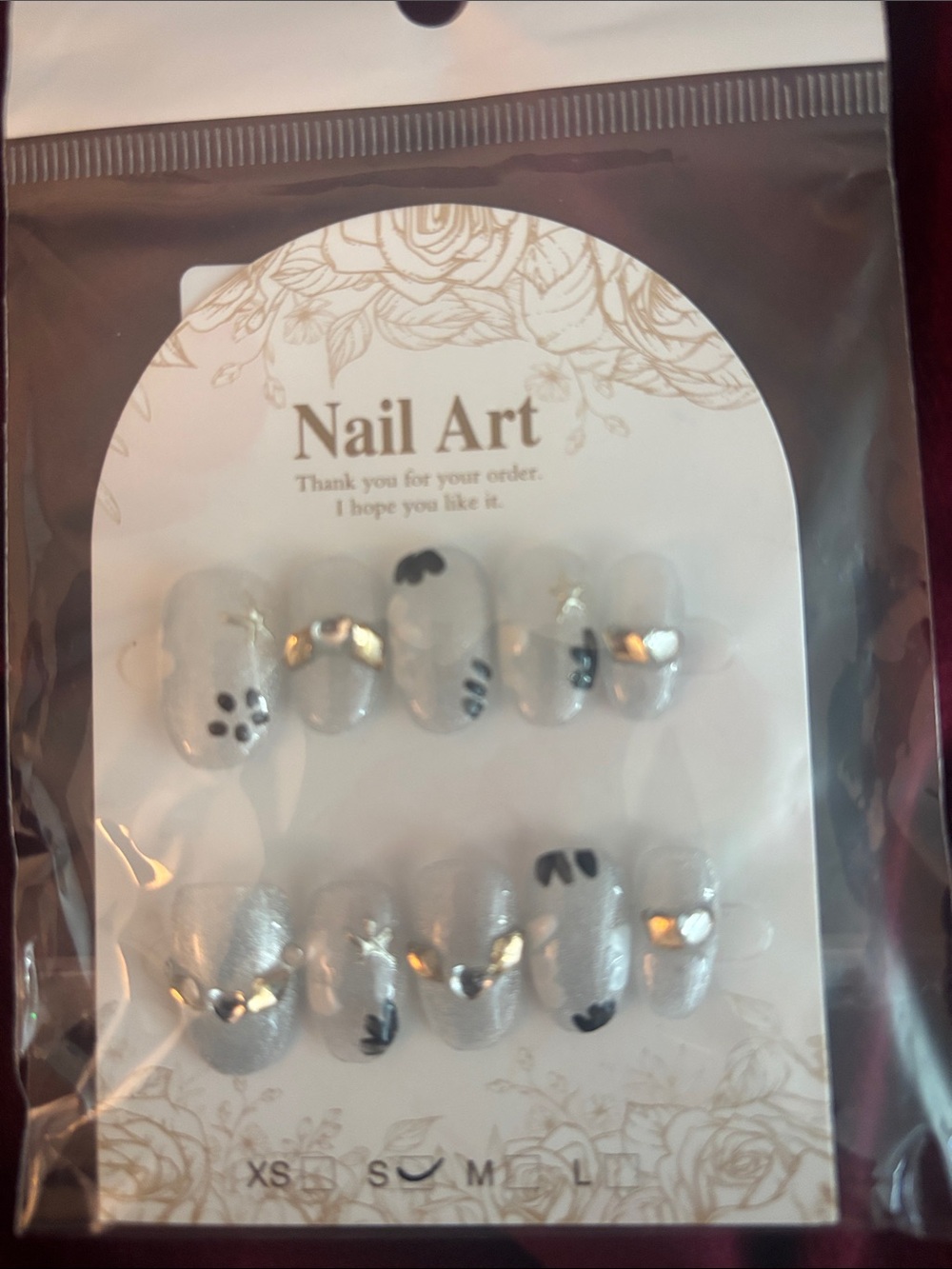 Silver Press-On Nails with Black Paw Accents
